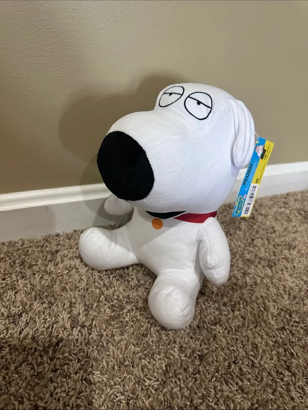 NEW White Plush Dog Toy with Black Nose and Red Collar